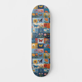 Färgrika fjärilar och vilda blommor lapptäcke mini skateboard bräda 18,5 cm