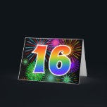 Färgrika fyrverkerier   Regnbågemönster "16" Kort<br><div class="desc">Bekläda av denna spännande, roliga och vibrerande hälsningkortdesign presenterar ett färgrika celebratory fyrverkerier inspirerat mönster, tillsammans med numrera "16" ha ett mångfärgat mönster för regnbågenågot liknandelutning, på en svart kulör bakgrund. Insidan presenterar ett skräddarsy hälsningmeddelande eller kunde kanske göras klar, och tom vänstersida, om ett meddelande är att vara skriftligt...</div>