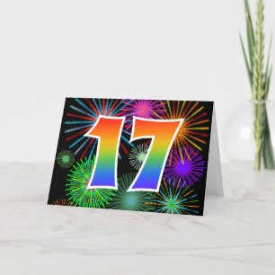 Färgrika fyrverkerier + Regnbågemönster "17" Kort