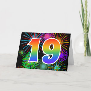 Färgrika fyrverkerier + Regnbågemönster "19" Kort