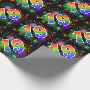Färgrika fyrverkerier + Regnbågemönster "19" Presentpapper