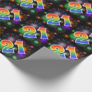 Färgrika fyrverkerier + Regnbågemönster "21" Presentpapper