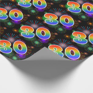 Färgrika fyrverkerier + Regnbågemönster "30" Presentpapper