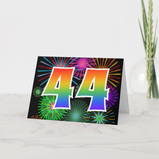 Färgrika fyrverkerier + Regnbågemönster "44" Kort (Framsida)