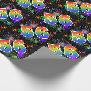Färgrika fyrverkerier + Regnbågemönster "56" Presentpapper