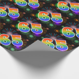 Färgrika fyrverkerier + Regnbågemönster "65" Presentpapper