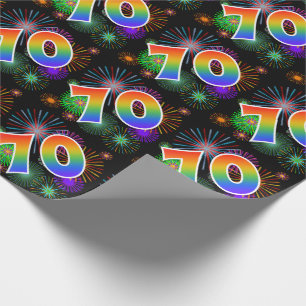 Färgrika fyrverkerier + Regnbågemönster "70" Presentpapper