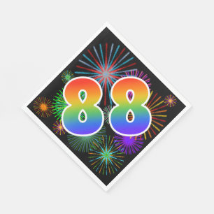 Färgrika fyrverkerier + Regnbågemönster "88" Pappersservett