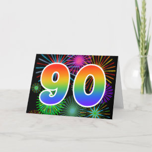 Färgrika fyrverkerier + Regnbågemönster "90" Kort