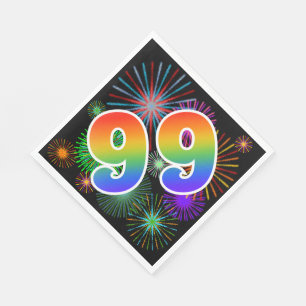 Färgrika fyrverkerier + Regnbågemönster "99" Pappersservett