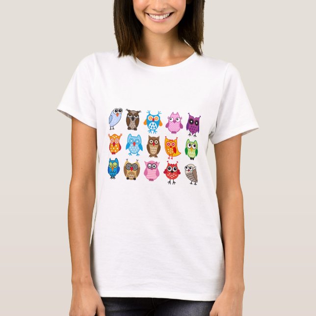 Färgrika gulliga ugglor t-shirt (Framsida)