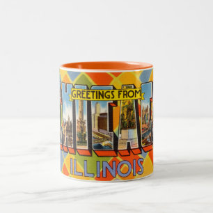 Färgrika hälsningar för vintage från Chicago Två-Tonad Mugg