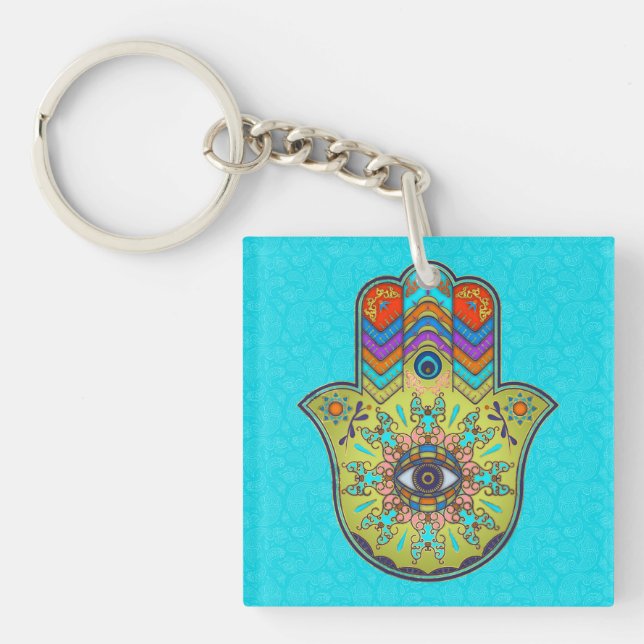 Färgrika Hamsa räcker med paisley (Framsidan)