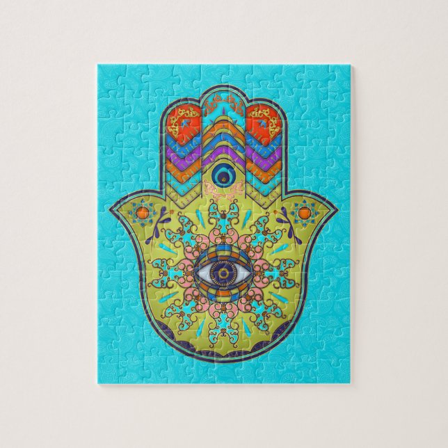 Färgrika Hamsa räcker med paisley Pussel (Vertikal)