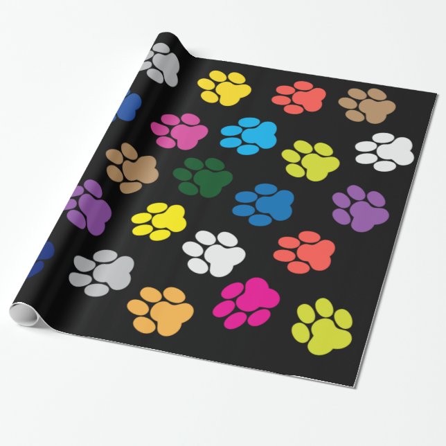 Färgrika hundvalptassar presentpapper (Utrullad)