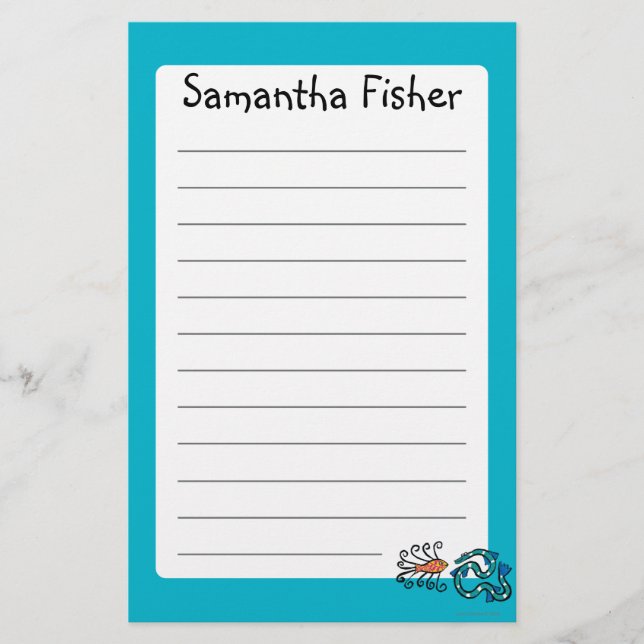 Färgrika illustrerade fiskvänner brevpapper (Framsida)