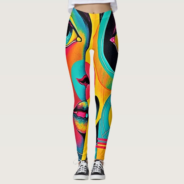 Färgrika Känslor: Abstrakt Ansikte Leggings (Framsida)