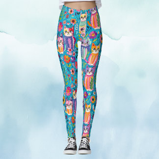 Färgrika katter och blommor leggings
