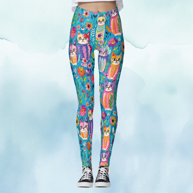 Färgrika katter och blommor leggings (Skapare uppladdad)