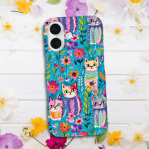 Färgrika katter och blommor Whimsical Lycklig