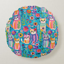 Färgrika katter och blommor Whimsical Lycklig