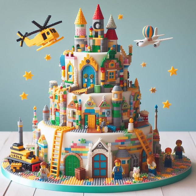 FÄRGRIKA KLOTSSPEL LEKSAJ TEMATISERAD BARNFÖDELSED KORT (Kids Toy Castle Themed Birthday Card)
