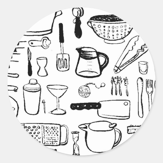 Färgrika kökmönster runt klistermärke (Framsida)