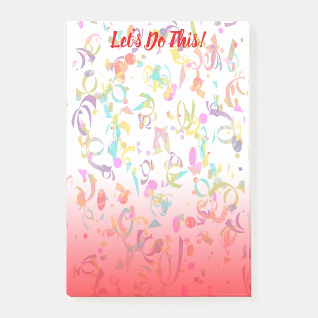 Färgrika konfettiremsor och röd lutningmall post-it block (Framsida)