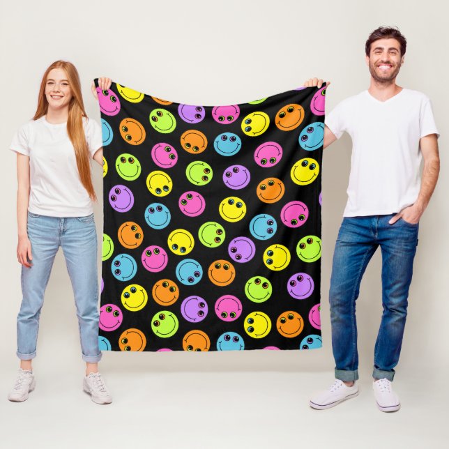Färgrika le Emoji ansikten Fleecefilt (På plats)