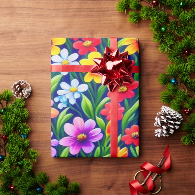 Färgrika livliga blommor Inpackningspapper Presentpapper (Julgåva)