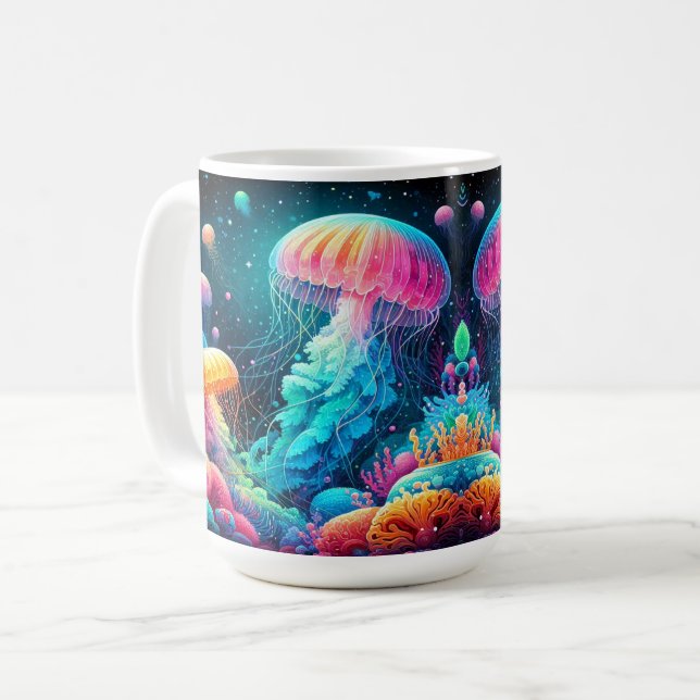 Färgrika maneter och korallrev kaffemugg (Framsida vänster)