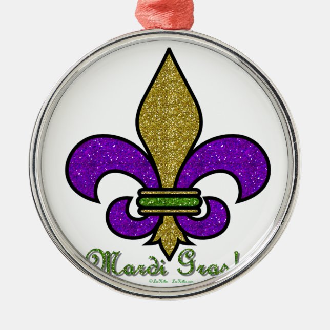 Färgrika Mardi Gras Fleur De Lis Julgransprydnad Metall (Framsidan)