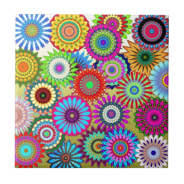 Färgrika mönsterKaleidoscopesmosaik Kakelplatta (Framsidan)