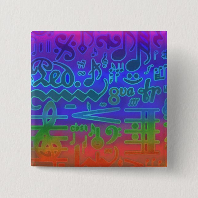 Färgrika musikaliska symboler klämmer fast knapp (Framsida)