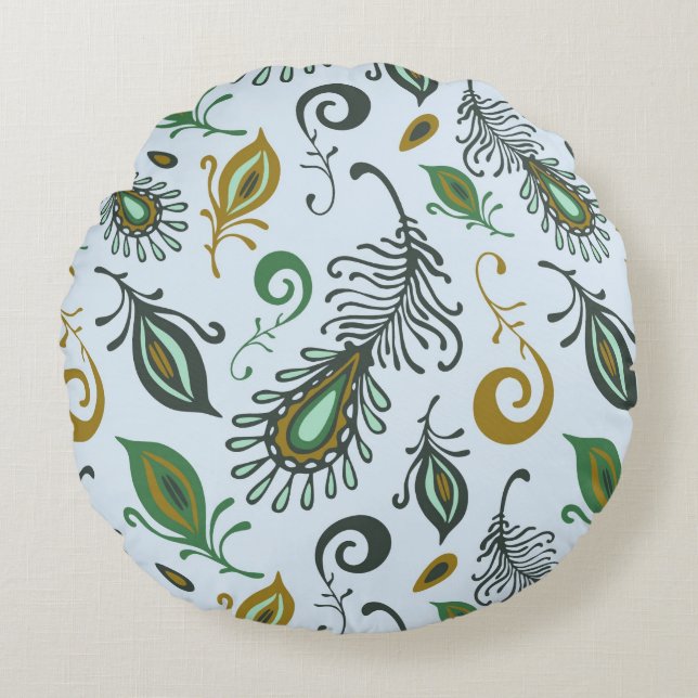 Färgrika olika fjädrar rund kudde (Framsidan)