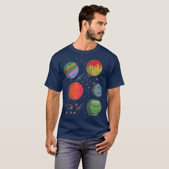 Färgrika planet i rymden t-shirt (Hel framsida)