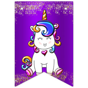 Färgrika purpurfärgade glitterUnicorns Vimplar