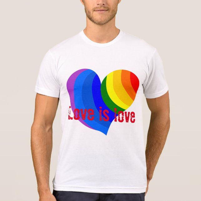 Färgrika regnbågehjärtanågot att säga "kärlek är tee (Framsida)