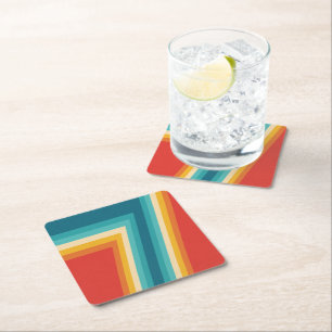 Färgrika Retro randar - 70-tal, 80-taldesign Underlägg Papper Kvadrat