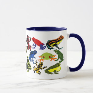 Färgrika roliga giftpilgrodor, trädgrodamugg mugg