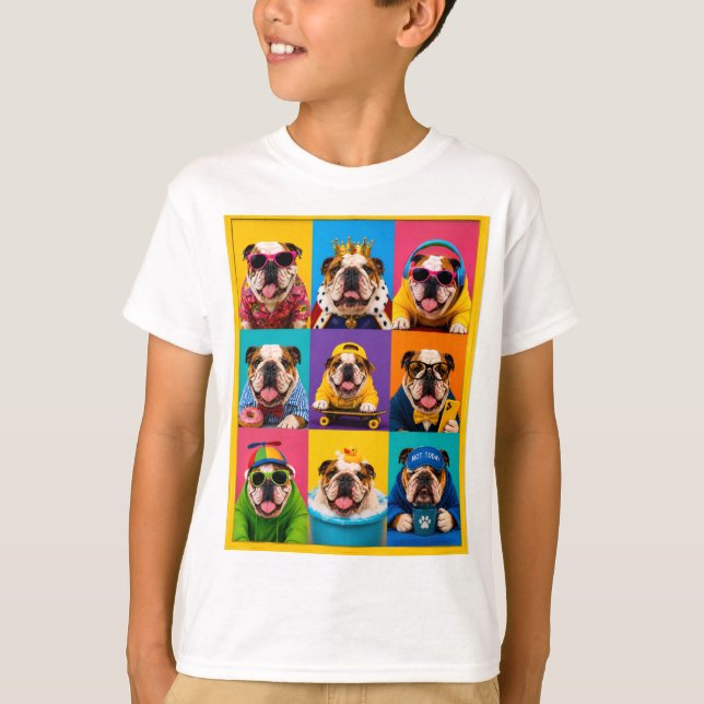 FÄRGRIKA RÖRLIGA ENGELSKA BULLDOGGAR T SHIRT (Framsida)