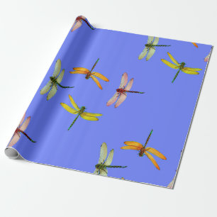 FÄRGRIKA SLÄNDOR PÅ BLÅTT PRESENTPAPPER