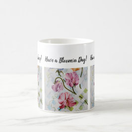 Färgrika söta ärtavattenfärgblommor kaffemugg
