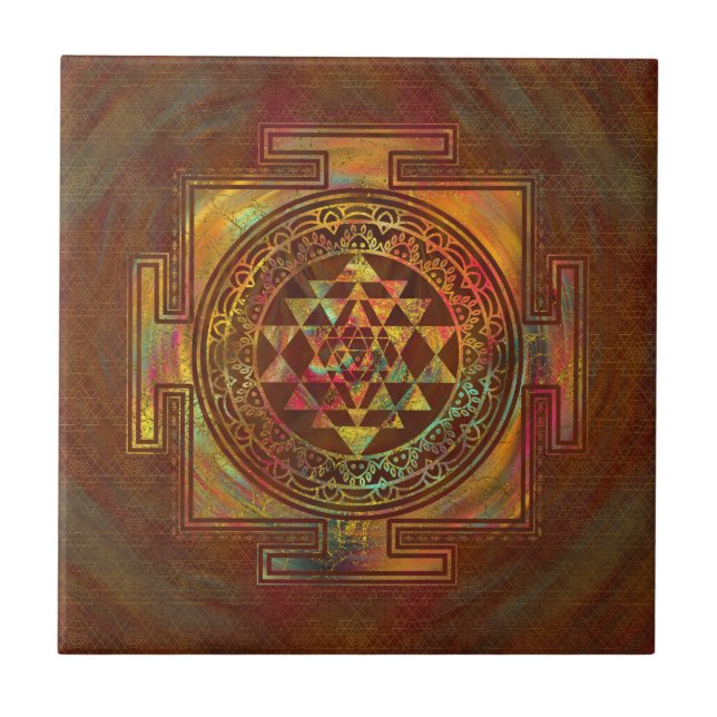 Färgrika Sri Yantra/Sri Chakra Kakelplatta (Framsidan)