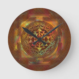 Färgrika Sri Yantra/Sri Chakra Rund Klocka