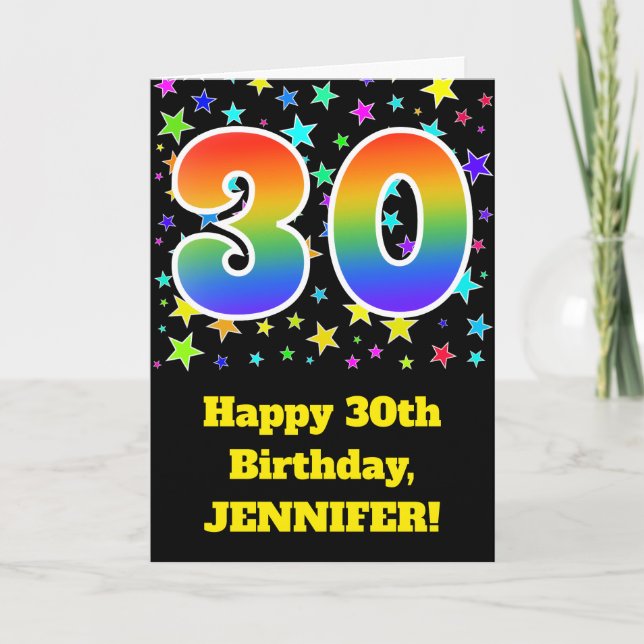 Färgrika stjärnor + Regnbågemönster "30" Kort (Framsida)