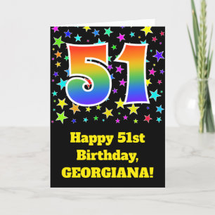 Färgrika stjärnor + Regnbågemönster "51" Kort