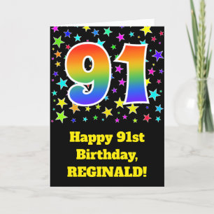 Färgrika stjärnor + Regnbågemönster "91" Kort