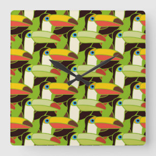 Färgrika Toucans Fyrkantig Klocka