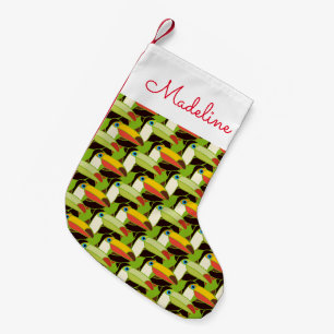 Färgrika Toucans tillfogar ditt namn Liten Julstrumpa